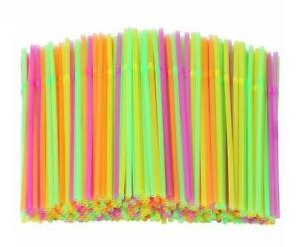 Straws Plastic Flex Fluoro Std 20cm Asst 4 Cols. Pk 225